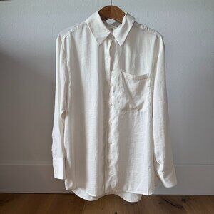 Open Edit Satin Button-Up Blouse • Ivory • XS • Soft Sheen •  Silk Oversized